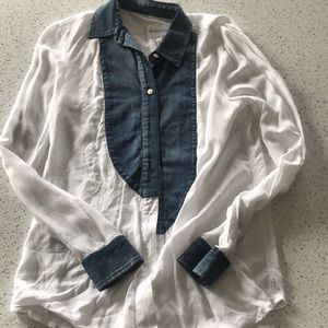 BCBG Generation White & Denim Button Down Size XS